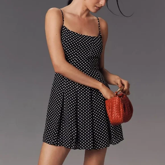 Reformation Annelise Mini Dress - Caviar Polka Dots Causal Party French Vacation - Picture 4 of 13